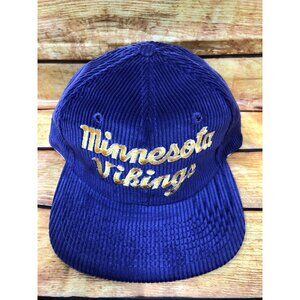 NOS Vintage MINNESOTA VIKINGS Script Corduroy Snapback Hat STARTER (c50)
